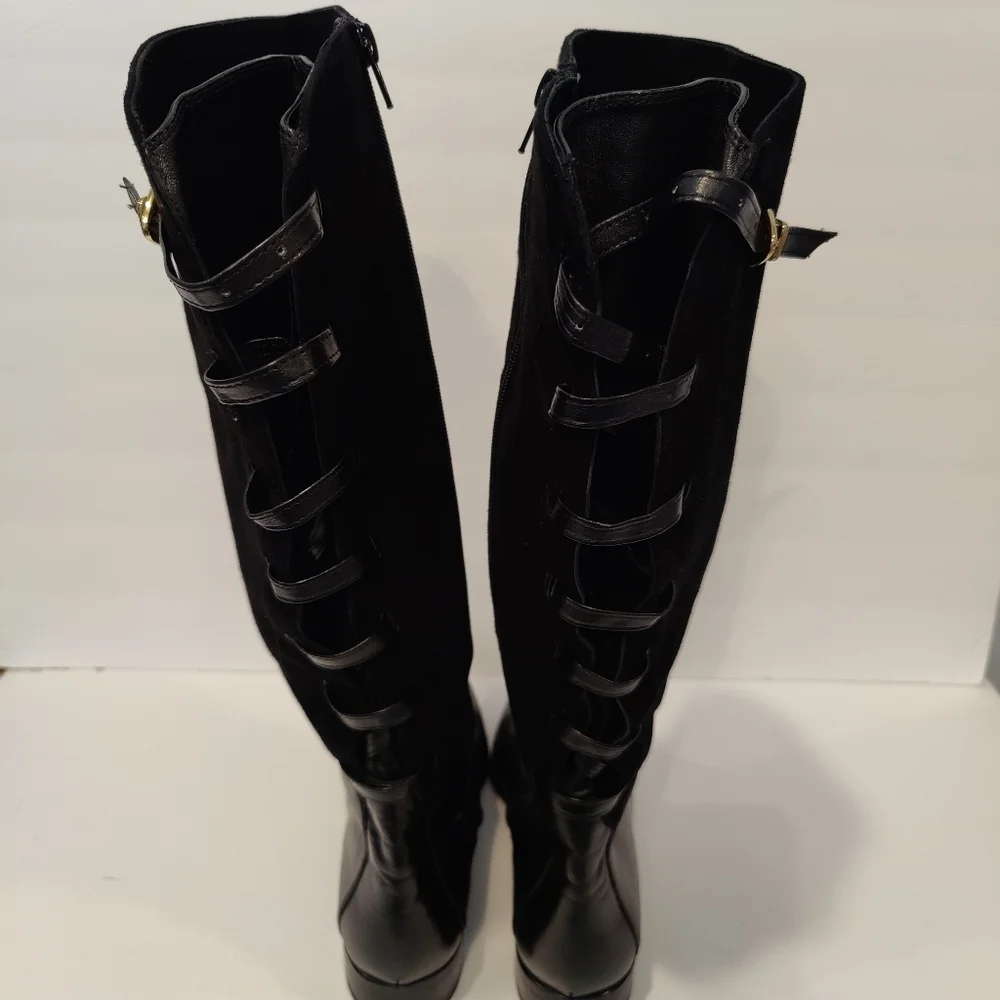 Heyraud Knee High Black Leather Boots